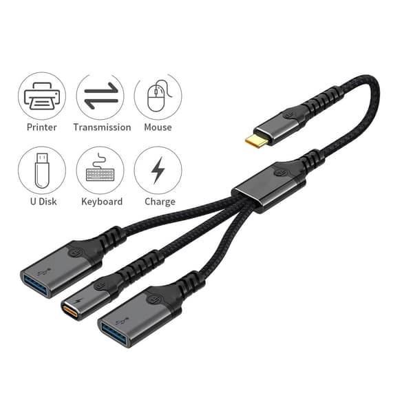 NÖRDIC USB-C Hubb till 1xUSB-C PD60W 2xUSB-A