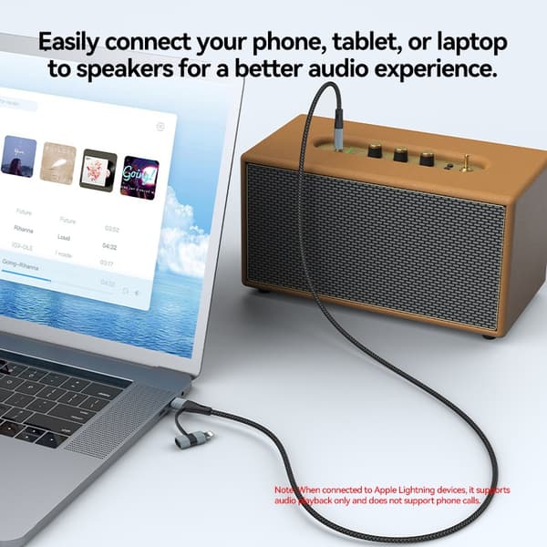 NÖRDIC Audio-adapteri USB-C/Lightning – 3,5 mm stereo 13 cm