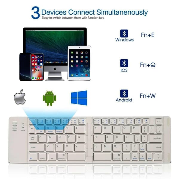 NÖRDIC Foldbart Bluetooth-tastatur 66 taster US Layout Hvid White