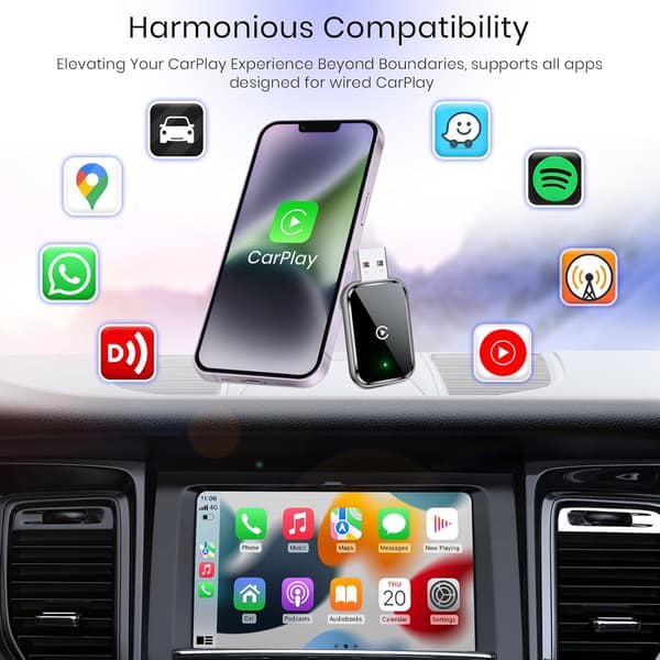 NÖRDIC 2-i-1 trådlös Android CarPlay-dongel, med USB-C-adapter, Plug & Play, WiFi 5,8 GHz, stöder iOS 10+ och Android 11+