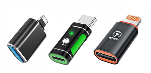 NÖRDIC non-MFI Lightning to USB-A/C sovitinsarja 3 kpl Black