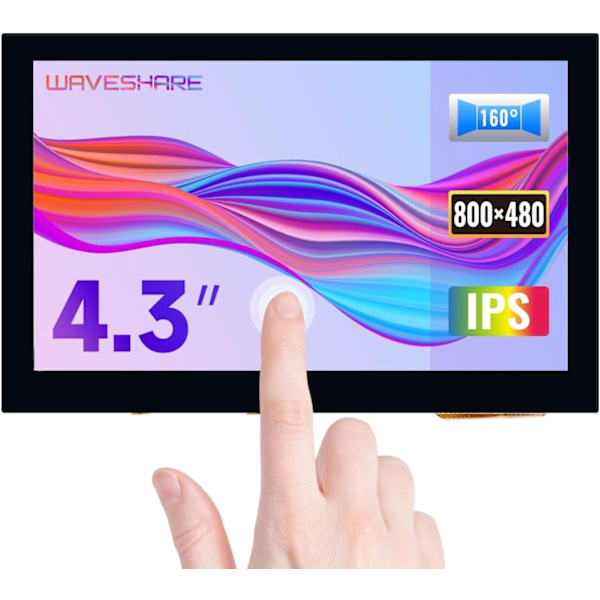 Waveshare 4,3-tums LCD Touch-skärm för Raspberry Pi 5/4B/3B+/3A+/3B/2B/B+/A+ 800 × 480 IPS