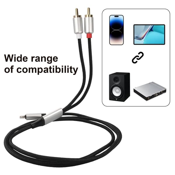 NÖRDIC Lightning (ikke MFI) til RCA-kabel 1,2m til lyd Black