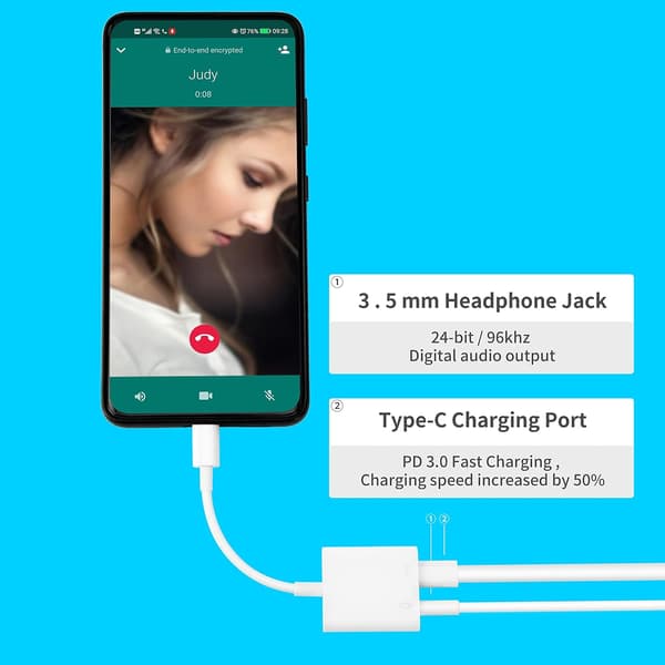 NÖRDIC USB-C til 3,5 mm lydadapter, USB-C hovedtelefonadapter og PD 60W opladning White