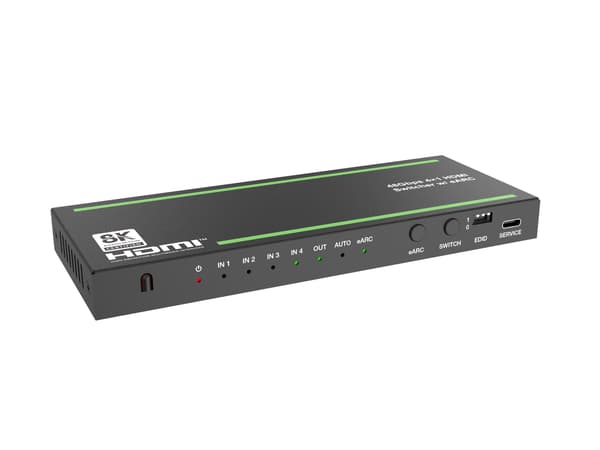 NÖRDIC 8K HDMI 2.1 eARC/ARC Switch og Extractor 4 til 1 Optisk SPDIF & Stereo CEC HDR Dolby Atmos, True HD, Digital Plus, DTS-HD Master Black