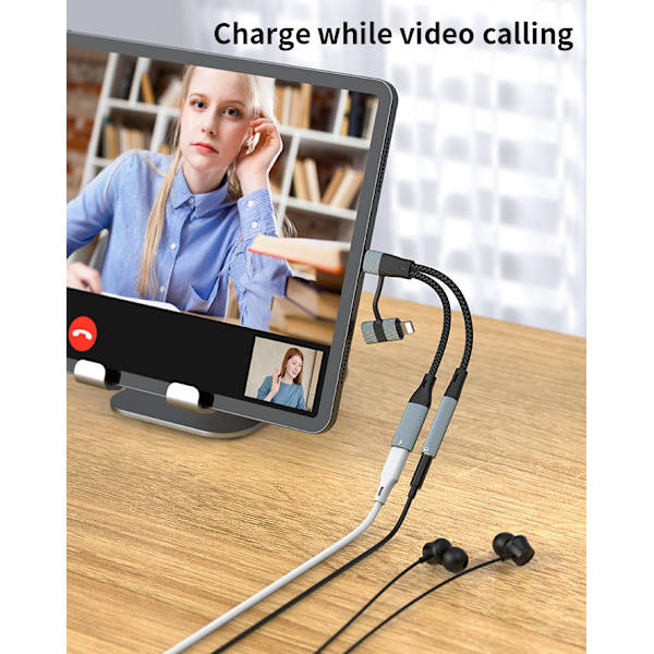 NÖRDIC USB-C+Lightning til lyd 3,5mm PD60W USB-C 15cm