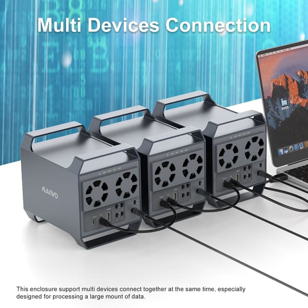 Maiwo K35284A 4‑plats DAS-design för 3,5” SATA‑HDD med 2 kylfläktar, USB‑C & 10 Gbps hastighet, ingen RAID