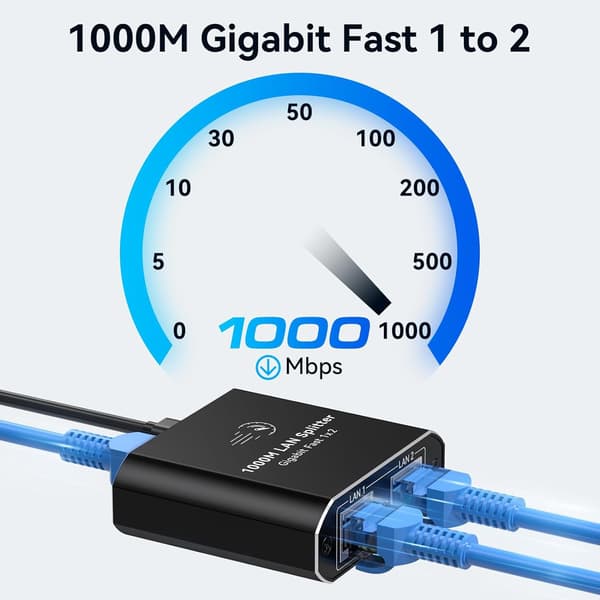 NÖRDIC RJ45-splitter 1 til 2 Ethernet Giga 1000Mbps Netværk Black