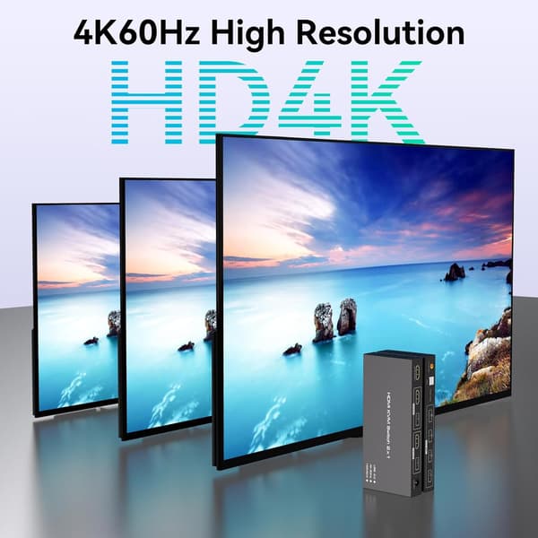 NÖRDIC KVM-switch 2 til 1 HDMI 2.0 4K60Hz til PC, Xbox, PS5 og bærbar computer med 4×USB 3.0-porte