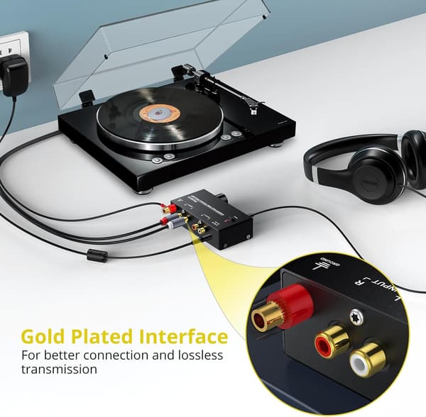 Audiophile M/M Phono preamp with Level Volume Controls 2 RCA and 3.5mm interfaces Svart