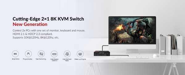 AV Access HDMI 2.1 KVM Switch 2 datorer 1 bildskärm, 8K60Hz, 5x USB-A Svart