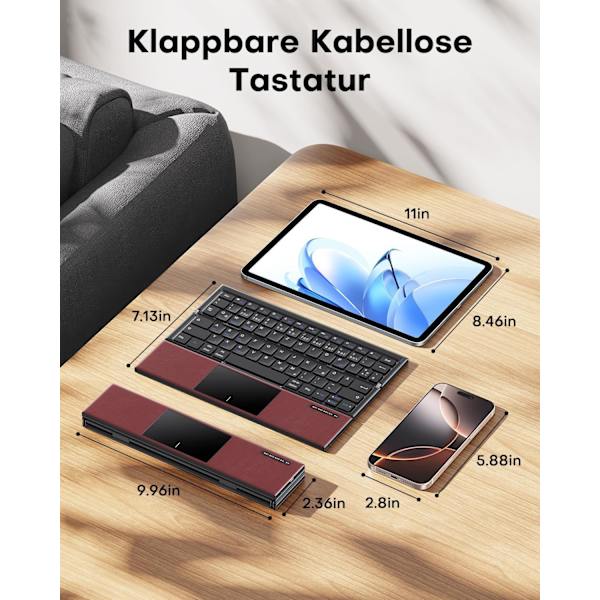 NÖRDIC foldbart Bluetooth-tastatur med touchpad til iOS, Android, Windows, laptop, PC, tablet og smartphone, US layout