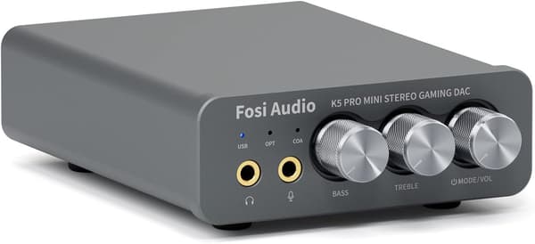 Fosi Audio K5PRO Gaming mini DAC-forstærker til PS5/PC/MAC, USB-C/Optisk/Koaksial til 3,5 mm/RCA Black