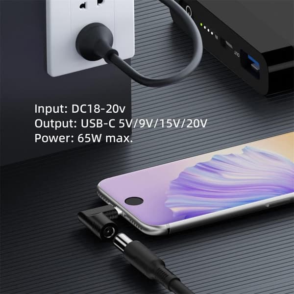 NÖRDIC-kannettavan adapteri USB-C:stä DC 7.4x5.0mm 65W