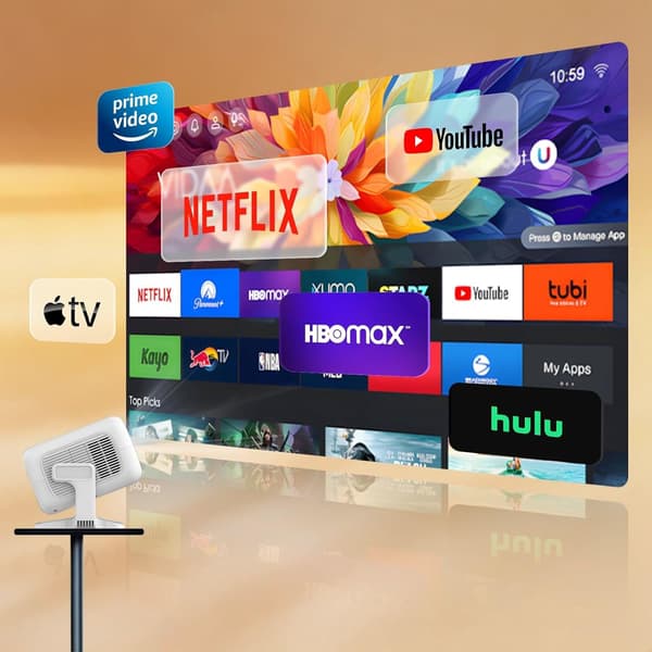 NÖRDIC 1080P Projektor Netflix-certifierad 200 ANSI lumen 2.4/5G WiFi 6 stöd för iOS/Android
