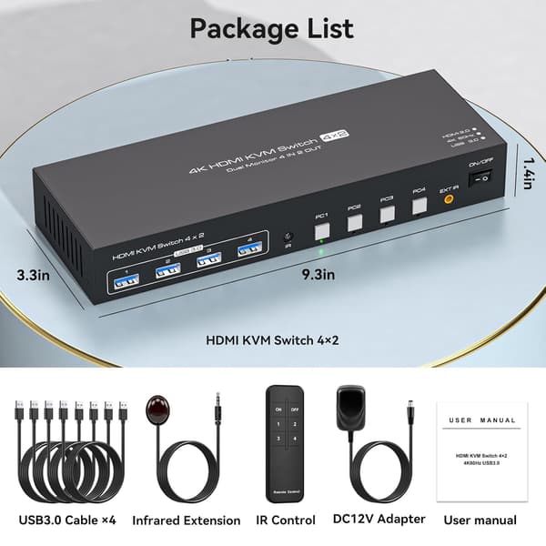 NÖRDIC KVM Switch 4 till 2 HDMI 4K60Hz USB3.0