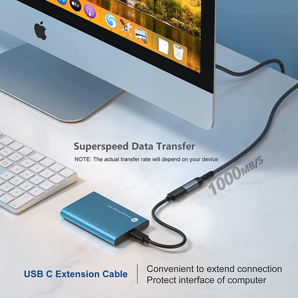 NÖRDIC 1m USB3.2 Gen2 USB-C forlængerkabel han til hun 10Gbps 5A 100W Thunderbolt3 Grey
