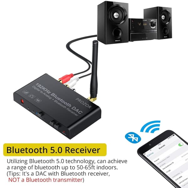 Digital til analog konverter med Bluetooth, 192 khz DAC stereo Black