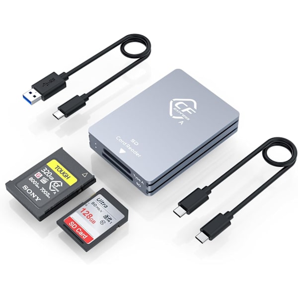NÖRDIC Dual-Slot CFexpress Type A og SD-kortlæser, USB 3.2 Gen 2 10Gbps Windows/Mac/Linux/Android
