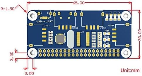 USB HUB HAT med 4 portar för Raspberry Pi Zero/A+/B/B+/2/3 – Stöd för USB-A och seriell felsökning via USB till UART