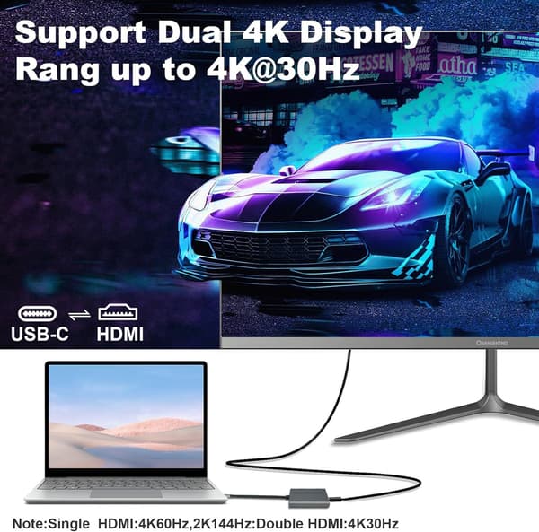 NÖRDIC USB-C-adapter til to HDMI-skærme, 4K 60Hz, Windows, MacOS, Android Grey