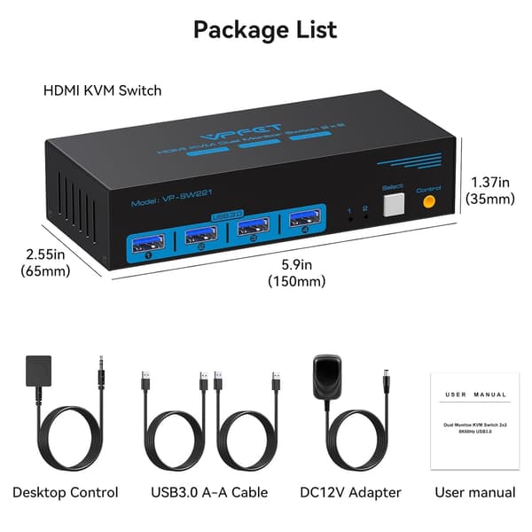 NÖRDIC KVM switch 2 til 2 HDMI til HDMI, 8K60Hz/4K120Hz, 4x USB-A Black