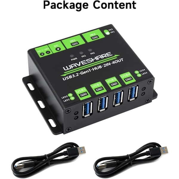 Industriel USB HUB til 2 computere til 4 USB 3.2-porte, skiftbar, monterbar, kompatibel med Windows Linux Mac
