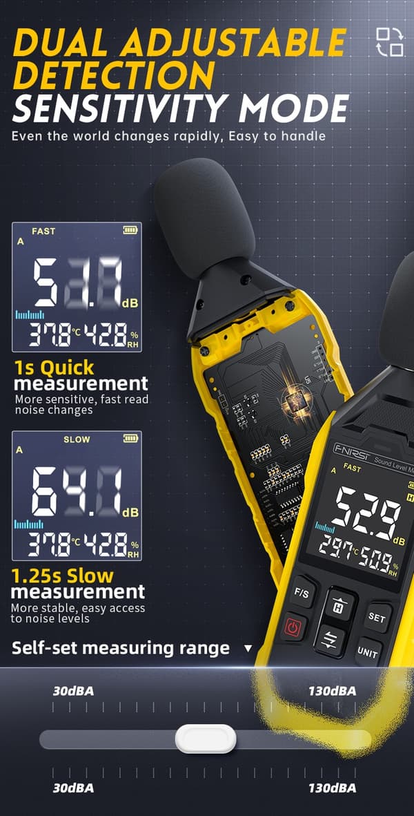 FNIRSI FDM01 Digital støj- og lydmåler 30~130dB Yellow