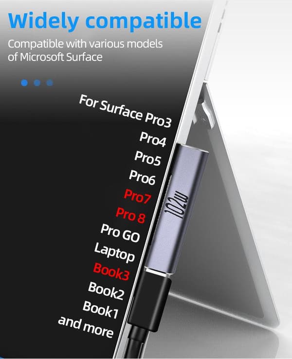 NÖRDIC USB-C lataussovitin Microsoft Surfacelle 15V 6.8A 102W Silver