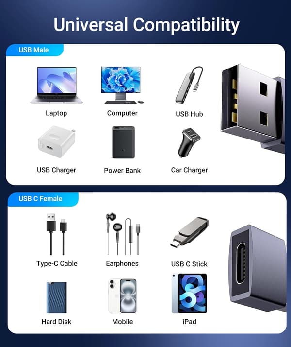 NÖRDIC USB-C hun til USB-A han vinklet adapter 90 grader Black