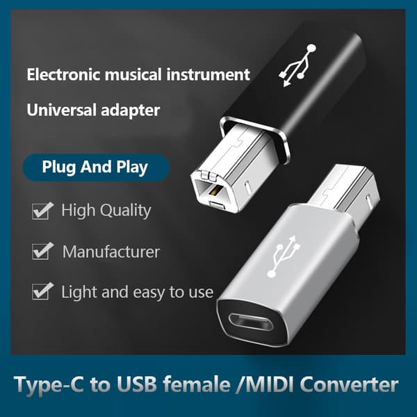 NÖRDIC USB-C till USB B adapter för skrivare och MIDI enheter Stödjer Data Synk