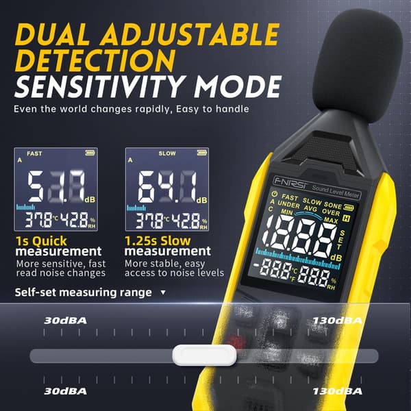 FNIRSI FDM01 Digital støj- og lydmåler 30~130dB Yellow