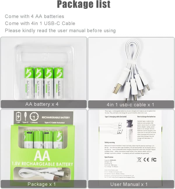NÖRDIC USB-C Genopladelige batterier 4-pak AAA/LR03