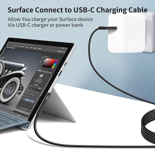 NÖRDIC 1m Laddningskabel för Microsoft Surface 15V3A 45W Svart