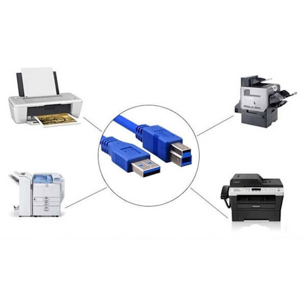 NÖRDIC USB 3.1-kabel USB A til USB-B 3m blå USB-printer-kabel