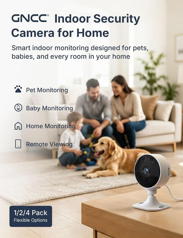 GNCC 1080p Övervakningskamera för inomhusbruk, 4-pack, 2,4G WiFi