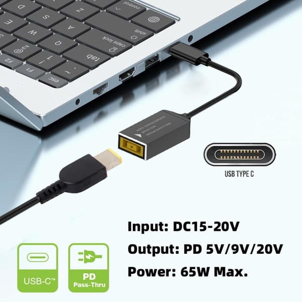 NÖRDIC Lenovo Square Yellow - USB-C-adapteri 17cm 65W