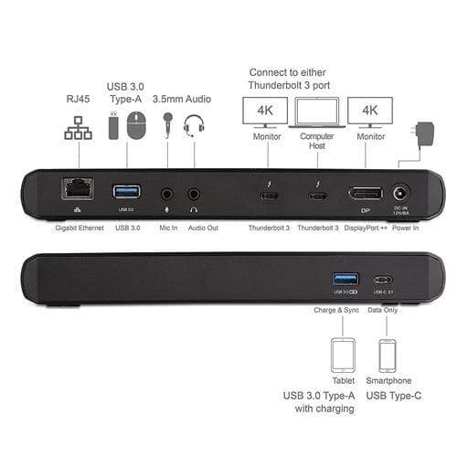 Cable Matters Intel-certificeret Thunderbolt 3 Dock 1 til 9 med 1x DisplayPort, 2x TB3, 1xUSB-C 3.1, 1x GigaLAN, 2xUSB 3.0, 2xAudio Black