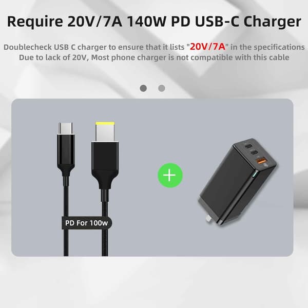 NÖRDIC USB-C - Lenovo Yellow Square -kaapeli 135W 2m