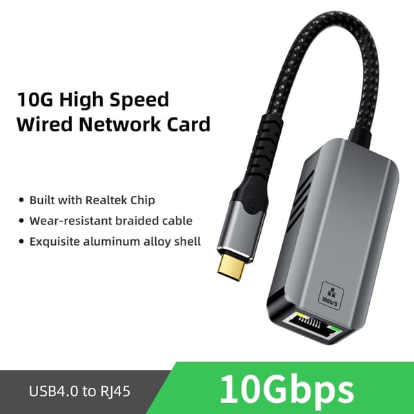 NÖRDIC USB-C til 10Gb Ethernet-adapter, 10GbE USB-C til Ethernet-adapter, kompatibel med USB4 og Thunderbolt 5/4/3, lav varmeudvikling og lydløs drift