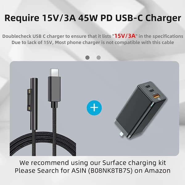 NÖRDIC 2m Laddningskabel för Microsoft Surface 15V3A 45W Svart