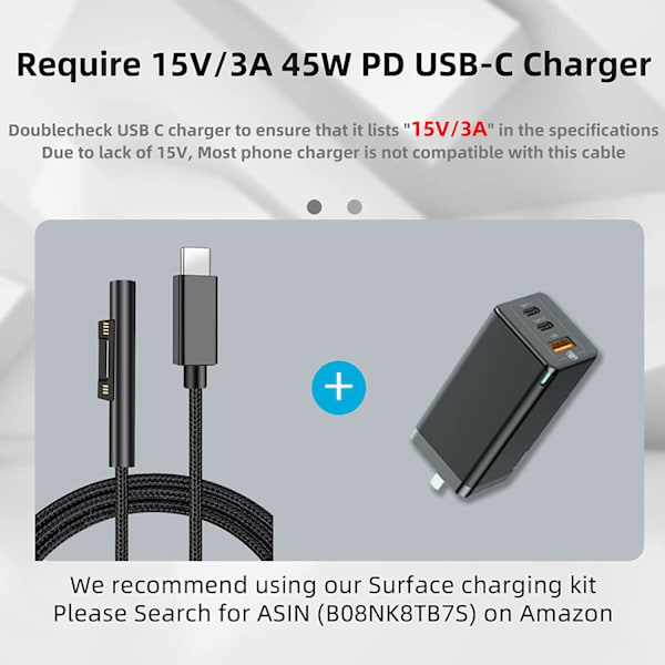 NÖRDIC 2m Ladekabel til Microsoft Surface 15V3A 45W Black