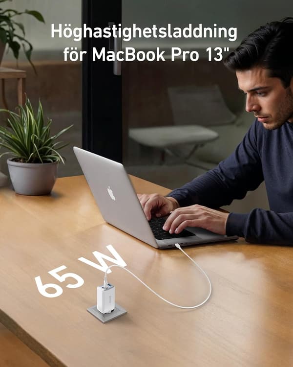 Anker Nano 65W USB-C oplader, 3-ports PPS-hurtigoplader, iPad-oplader