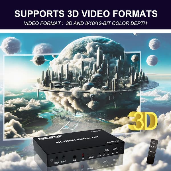 NÖRDIC HDMI 4K 60Hz Matrix-switch 2x2 3D Video Toslink Stereo EDID