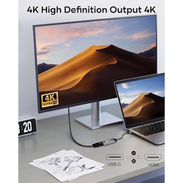 NÖRDIC C USB til HDMI adapter 4K på 30Hz 10cm sort