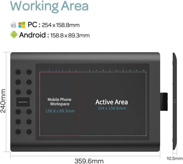 Professionel grafisk tegneblok med 12+16 programmeringsknapper. Kompatibel med Windows Mac Android og er batterifri