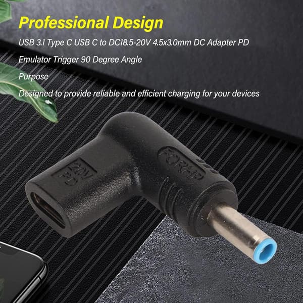 NÖRDIC USB-C til DC 4.5x3.0mm adapter 100W 12-20V til HP-bærbare