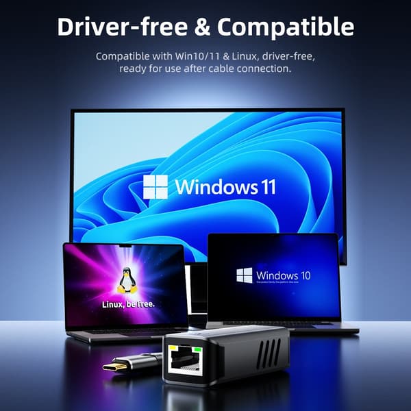 NÖRDIC USB-C til 10Gb Ethernet-adapter, 10GbE USB-C til Ethernet-adapter, kompatibel med USB4 og Thunderbolt 5/4/3, lav varmeudvikling og lydløs drift