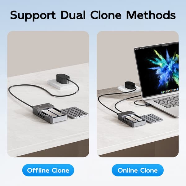 Maiwo K2042P3 Dual Bay RAID-kotelo M.2 NVMe/SATA SSD-levyille, kloonaus, RAID 0 ja RAID 1, USB-C 3.2 Gen2x2 20Gbps