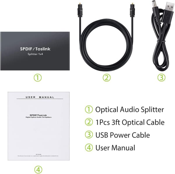 NÖRDIC Optisk S/PDIF Toslink 1 til 4 Splitter 192kHz Black